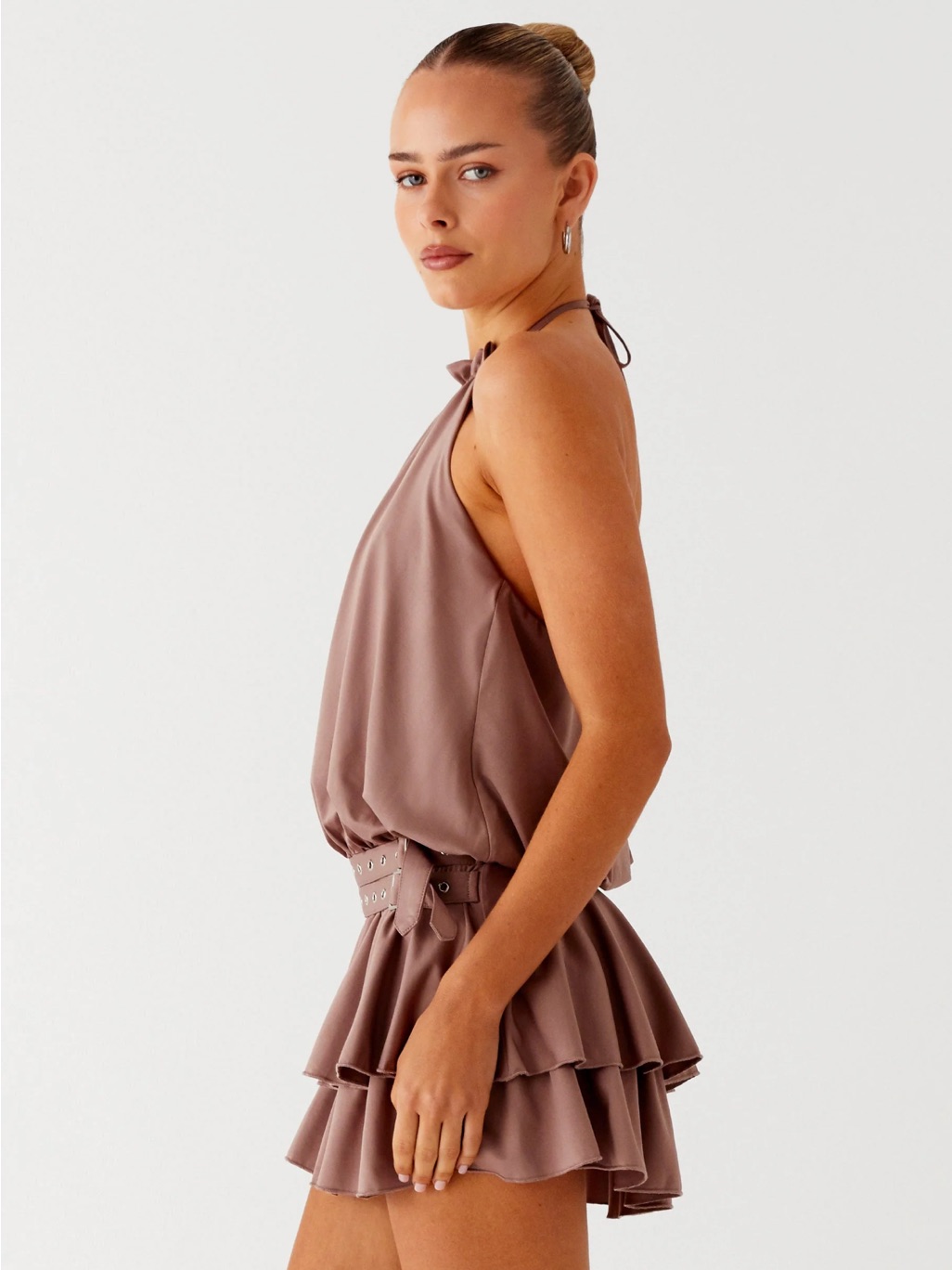 Taupe Belted Mini Dress
